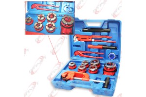 10PC Manual Ratchet Pipe Threader Kit 6 Threading Dies Pipe Cutter & Wrenches